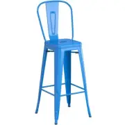 30'' High Blue Metal Cafe Restaurant Barstool Chair For Indoor or Outdoor