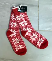 Cuddl Duds Women's Sherpa Lined Poinsettia Plush Christmas Slipper Socks NWT