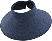 [Ｗoowayo] Women Roll Up Sun Visors Hat Wide Brim Summer Sun Flap Cap with a Storage Bag UPF 50+ Dark Blue Accessory