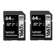 Lexar Professional 1667x SD Card 64GB 2 Pack SDXC UHS-II Memory Card Up to 250MB