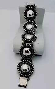 Vintage Silver Tone Chunky Shield Bracelet 8”