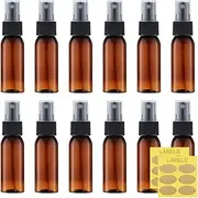 Lisapack 1oz Amber Small Plastic Spray Bottle (12 Pack) Empty Mini Fine Mist Travel Size Atomizer, Tiny Sprayer for Little Perfume, Water, Cologne, Alcohol, Samples (Brown, 30ml)