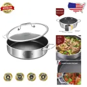 Durable Stainless Steel Non-Stick Frying Pan with Lid - Induction & Oven Safe