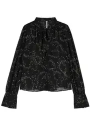 Free People Stars Align Printed Chiffon Blouse - Black - XS (UK 4-6 / XS) XS (UK 4-6 / XS)