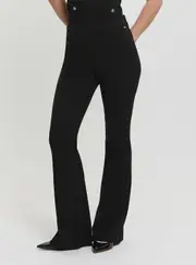 GUESS Women's Black High-Rise Slim Fit Flared Evelina Pants Size: XL, Elastane