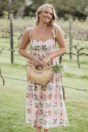 [PUP14] Simona Maxi Dress - Pink Floral Tile S Pink