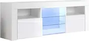 Artiss TV Unit Cabinet Entertainment Units, 145cm Length Stand Table Cabinets Storage Shelf Organiser Cupboard Home Living Room Bedroom Furniture, 16 Colour Lights High Gloss White