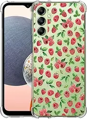 [GlamCase] Clear Case for Samsung Galaxy A14 5G / 4G - Raspberry Watercolor Pattern printed Durable Clear ShockProof Protective Back Phone Case/Cover for Samsung A14 5G / 4G