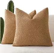 [Foindtower] Pack of 2, Decorative Textured Boucle Throw Pillow Covers Accent Solid Pillow Cases Cozy Soft Couch Cushion Case for Chair Sofa Bedroom Living Room Home Decor 22 x 22 Inch Rust Tobacco