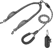 Double Dog Lead, 360°Swivel Double Dog Leash No Tangle Adjustable Dual Dog Splitter Elastic Reflective Double Dog Lead with Soft Handle for Large Dog Shock Absorption Walking Training