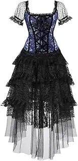 [Hengzhifeng] Gothic Corset Steampunk Bustier with Lace skirt Dancewear Cheerleader Outfit Women