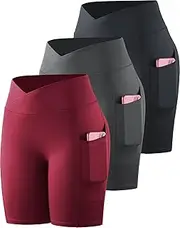 [Neleus] Women's 3 Pack Workout Compression Shorts with Pocket