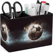Pen Holder 2 Compartments Leather Pen Container Makeup Brush Holder Cup Storage Office Table Stationery Organizer Sport Soccer Printed Pen Cup