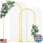 Maxcheck 2 Sets Metal Arch Backdrop Stands with Arch Covers Gold Wedding Arch