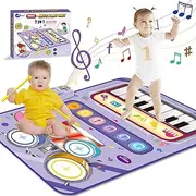 Toy for 1 Year Old Girl Gifts，2 in 1 Piano Keyboard & Drum Mat，Baby Musical Mat Toddler Toys Age 1-2，Kid Sensory Play Mat 12-18 Months，Early Educational Learning Birthday Gifts for Girls Boys