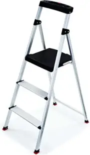 Rubbermaid 3-Step Ladder, Aluminum Lightweight Folding Step Stool with Silver