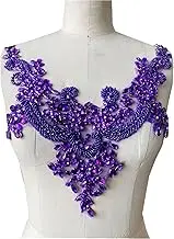 Lace Applique，Embroidered Appliques， Shiny Beaded Embroidered Appliques Lace Sequins Accessories Costume Costumes Wedding Dress Collar Decoration(Purple)