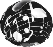 Black White Music Note Print Various Activities Shower Cap Reusable Soft And Lightweight Bath Hair Cap Long Hair
