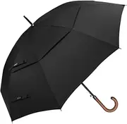 G4Free 54/62inch Wooden J-Handle UV Umbrella, Large Auto Open Sun Protection Umbrella UPF50+ Double Canopy Vented Windproof Classic Stick Cane Umbrellas for Men Women,Gentlemen and Ladies