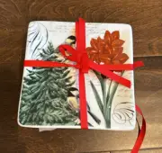 Grace Teaware Set of 2 Christmas Tree Amaryllis Appetizer plates New Chickadee