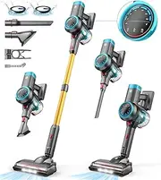 [CHEBIO] Cordless Vacuum Cleaner, 550W/45Kpa Vacuum Cleaners for Home with Self-Standing, MAX 60Mins Vacuum with LED Display, Anti-Tangled Stick Vacuum, Lightweight Vacuum Cleaner for Carpet/Pet Hair