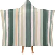 [Ausinbed] Stripe Cloak Hooded Blanket Fleece Hooded Robe Cloak Arctic Velvet Warm Throw Quilt Poncho Soft Nap Blanket Novelty Blanket Air Conditioning Blanket,60"x80"