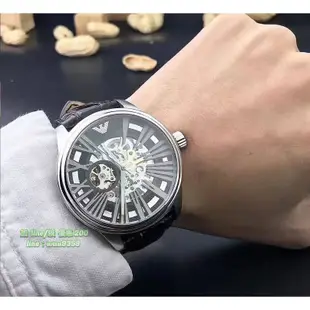 OUTLET ARMANI阿瑪尼AR4629三色真皮錶帶機械手錶圓形潮流男錶休閑