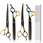 FOGOSP Lot 5 Dog Grooming Thinning Shears Curved Straight Scissors Black Gold