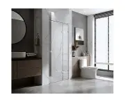 120cm Wall to Wall Frameless Shower Screen with Chrome Brackets and SS Hinges, Square Knob Handle
