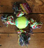 8" Rope Knot Tennis Ball Color Dog Puppy Pet Fetch Tug of War Teething Toy