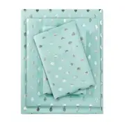 Metallic Dot 3-Piece Aqua/Silver Microfiber Twin XL Printed Sheet Set