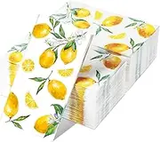 120 Lemon Napkins - 3 Ply Disposable Yellow Citrus Fruit Guest Towels for Kitchen, Bathroom, Tea Party, Baby Shower