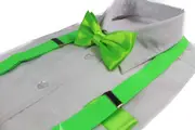 Mens Fluro Green 100Cm Suspenders & Matching Bow Tie & Pocket Square Set