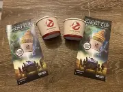 2 x Ghostbusters Afterlife Baskin Robbins cups and 2 x promo flyers