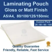 Custom Pack Quality laminating Pouches Gloss or Matt A5/A4, 80/100/125/150mic