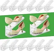 DEEKNAKA Shoe Slots Organizer, Clear Shoe Stacker for Closet Adjustable Shoe Rack Storage Space Saver,Shoes Display Shelf Shoe Holder for Organization,12 Pack