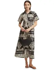 [Oxford] Jasmine Printed Shirt Dress in Black/Stone