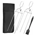 AU 2PCS Steel Kabob 3-Prong Barbecue Skewers BBQ Sticks Grill Grilling Skewers
