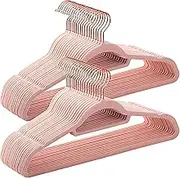 BGRQRIQ Pink Velvet Hangers 50 Pack - Rose Gold Hook, Space Saving Non-Slip Clothes Hangers, 16.5 Inch with Tie Bar for Coats,Sweater,Jackets,Dresses, Shirts, Suits & T-Shirts