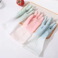 在飛比找momo購物網優惠-【團購好物】漸層色家事清潔防滑乳膠手套 16雙組(三種尺寸可