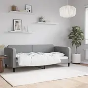 Modern Day Bed Sofa Without Mattress, Light Grey Fabric Upholstery, Metal and Wooden Frame, 90x190 cm with Foam Padded Armrests and Backrest