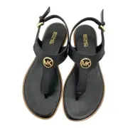 Michael Kors Judy Thong Sandal Black Gold Saffiano Leather Size 5.5 NWT