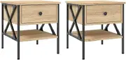 vidaXL Set of 2 Bedside Tables - Industrial Style, Sonoma Oak Colour, Engineered Wood and Iron Frame, Ample Storage Space, Easy Assembly, Ideal for Bedroom Decor