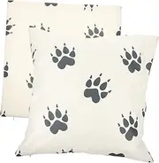 IWOWHERO 2pcs Linen Pillow Covers Dog Paw Pattern Pillow Protector Cream Washable Couch Pillowcase