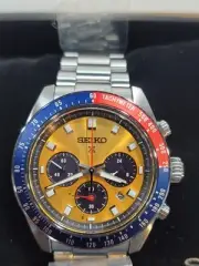 Seiko Prospex Speedtimer Pogue Solar Steel Bracelet Gold Dial Watch SSC947 New
