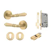 Iver Sarlat Door Lever Handle on Round Rose Entrance Kit Key/Key
