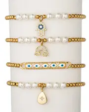 Eye Candy LA The Luxe Collection Titanium Pearl CZ Isa Bella 4pc Stretch Bracelet Set