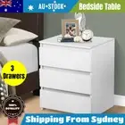 Modern Bedside Table Cabinet Nightstand with 3 Storage Drawers Bedroom (White)