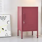Lockable Metal Bedside Table Cabinet - Pink