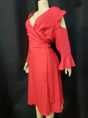 Simply Be Red Ruffled Cold Shoulders Faux Wrap Women's Dress Size 20 NWT #CB8
